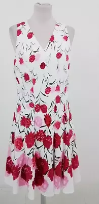 Maggy London Womens Pretty Dress Size 8 White With Pink Floral Pattern • £14.99