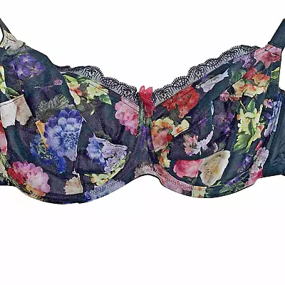 NEW Panache Superbra Fern Balconnet Bra 6291 Black Multi Color BOLD Floral 34HH • £22.72