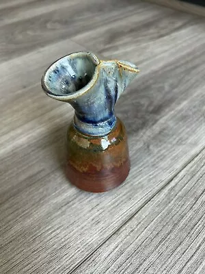 Vintage Hand Thrown Glazed Handmade Pottery Vase Signed Unique Shape & Colors • $22.50