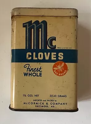 McCormicks Finest Whole Clove Spice Tin 1939 Vintage Advertising • $17.95