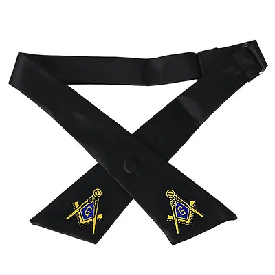 MASONIC CROSSOVER TIE - ADJUSTABLE LENGTH - BLACK With EMBROIDERED LOGO - NEW • $14.95