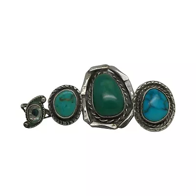 4 Vintage Southwestern Sterling Silver 925 Turquoise Abalone Cocktail Rings • $102