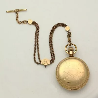 Elgin 96 Model 4 18 Size Gold Filled Full Hunter Pocket Watch & Chain Ca. 1896 • $225
