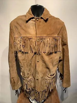 Vintage Western Tassel Genuine Brown Leather Motorcycle Jacket Coat Mens 36 Vtg • $149.99