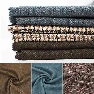 Italian 100% Wool Coating Jacketing Suiting Check Herringbone Tweed Plaid Fabric • £0.99