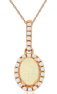 Estate .62ct Diamond & Aaa Opal 14k Rose Gold Oval & Round Halo Floating Pendant • $942.48