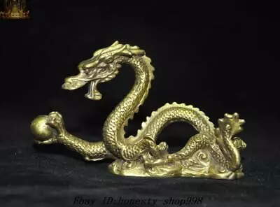 4.8''Old Chinese Palace Dynasty Feng Shui Brass Wealth Lucky Loong Dragon Statue • $36