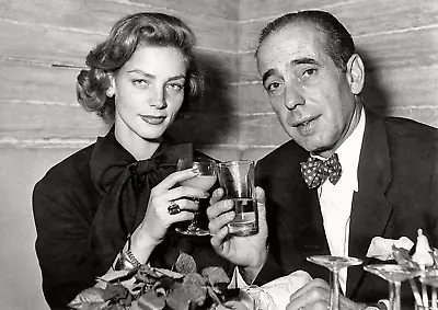 Humphrey Bogart And Lauren Bacall Candid Drinks BW Poster • £10.99