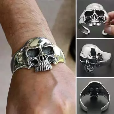 Heavy Phantom Skull Stainless Steel Silver Mens Cuff Bracelet Rider Biker Harley • $9.49