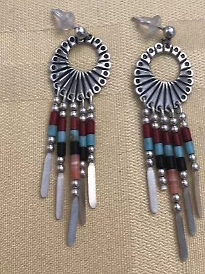 Qt Carolyn Pollack? Sterling Silver Multi Stone Earrings Southwestern Dangle • $45