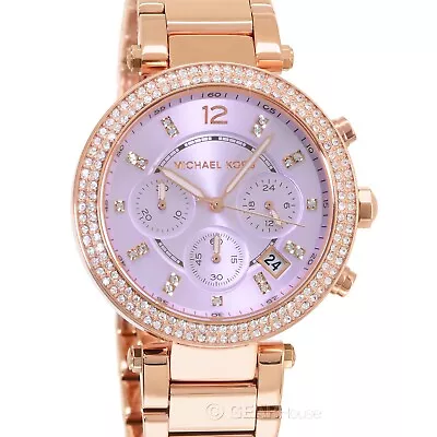 $107.82 • Buy MICHAEL KORS Womens Parker Chronograph Watch Crystals Rose Gold Band Purple Dial