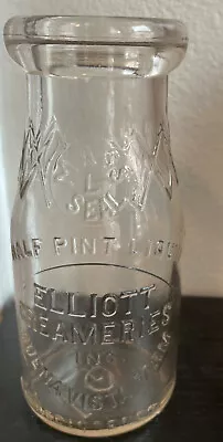 Vintage BUENA VISTA FARM ELLIOT CREAMERIES Glass Half Pint Pyro Milk Bottle MASS • $7.99