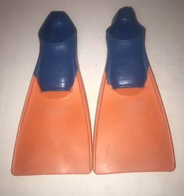 VTG FINIS Floating Swim Fins Sz US Jr 11-1 Blue/Orange Flippers Child XXS • $23