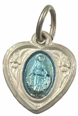 Vintage Sterling Silver Miraculous Mary Blue Enamel Small  Medal .5 Gram Silver • $19.99