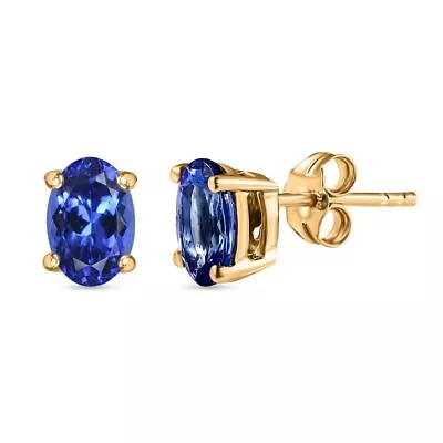 TJC 1.352ct Tanzanite Stud Earrings For Women In 9ct Yellow Gold Push Back • £174.99