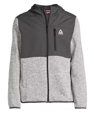 Reebok Men’s Size L Hooded Sweater Fleece Jacket Pure Grey Heather / Charcoal • $34.89