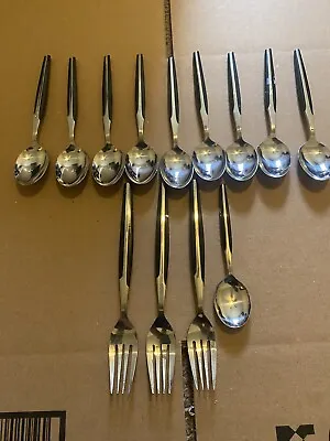 Lot 13 Piece  Eldan Black Stainless Steel Japan MCM ELD2 Flatware • $59.99