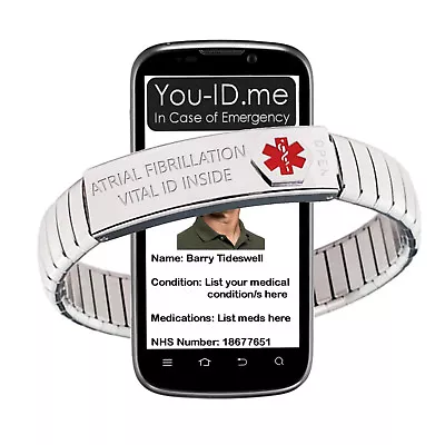 Atrial Fibrillation Alert Bracelet Expanding SOS ICE Emergency Medic ID Band  • £24.99