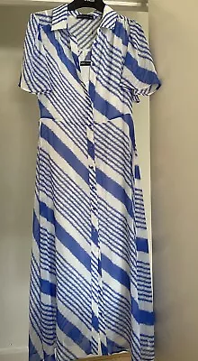 Marks And Spencer Blue Short Sleeve Striped Midi Shirt Dress Uk 6 £26.50 • £26.50