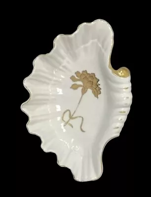 VTG Matson Sea Shell Soap Dish 8.25” White Gold Hollywood Regency Trinket Dish • $26.99