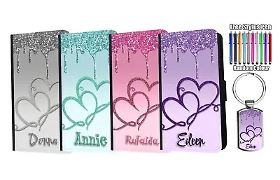 PERSONALISED Name Glitter Butterfly Print Leather Wallet Case Phone + Keyring • $19.79