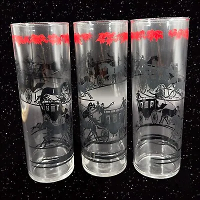 Horse And Stagecoach Tumblers Mid Century BarWare Tumbler Set 3 Glasses  • $27