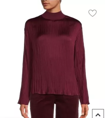 $325 Vince Long Sleeve Satin Pleated Top Size Large Plum Wine • $75