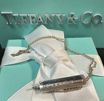 Tiffany&Co 1837 Logo Bar Pendant Sterling Silver On 16  Necklace W/ Box & Pouch • $328.79