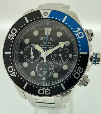 UNUSED V175-0AD0 Men’s Seiko Air Divers Chronograph BATMAN Steel Case Solar 200m • £299