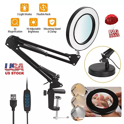 8X Magnifier LED Lamp Magnifying Glass Desk Table Light Reading Lamp W/Clamp USA • $30.72