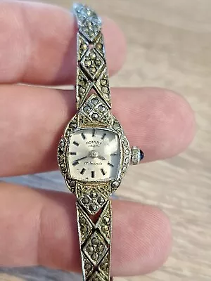 Ladies' Vintage Rotary Marcasite Swiss Made 17 Jewelled Hand Wind Watch Working • $28.42