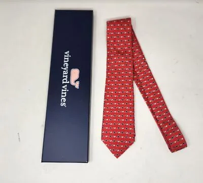 New Men's Vineyard Vines The Original Tie With Whale & Fish In Sailors Red • $64.99