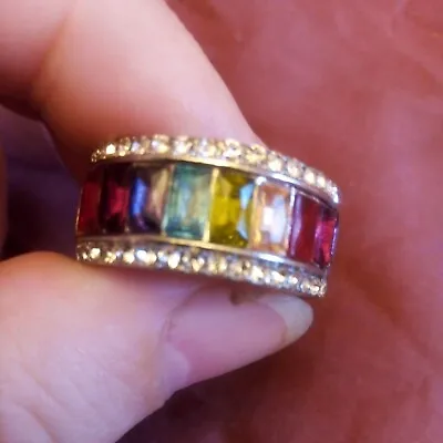 Rainbow Colours Full Eternity Ring Possibly Silver And Two Outer Lines Ofcz • £8.50