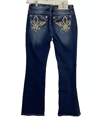 Miss Me Easy Boot Jeans Mid Rise Embellished Pockets Distressed Size 28 29 X 29 • $34.99