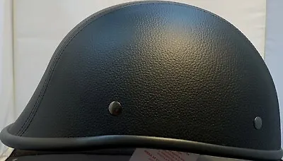 Voss Black Leather Jockey Novelty Motorcycle Helmet Light Weight & Comfortable • $52.99