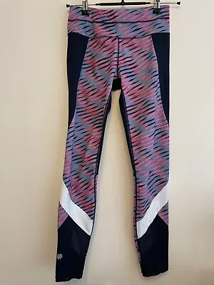 Athleta Electra Sonar 7/8 Pink Blue Mesh Leggings Size XS Activewear Zip Pocket • £6.16