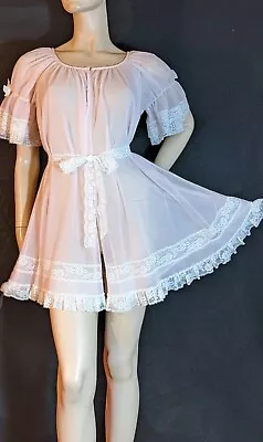 Vintage Miss Elaine Chiffon Pink Babydoll Length Dressing Gown  Robe Peignoir S • $42