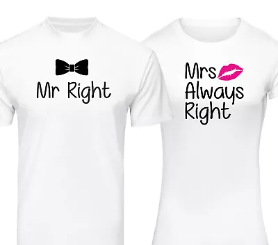 Couples Matching T-Shirt Set Valentines Just Married Mr And Mrs TShirts Gift • £19.49
