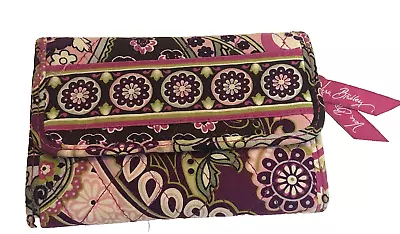 Vera Bradley Mini Bifold Snap Wallet W/Zipper Pink Very Berry Paisley • $12