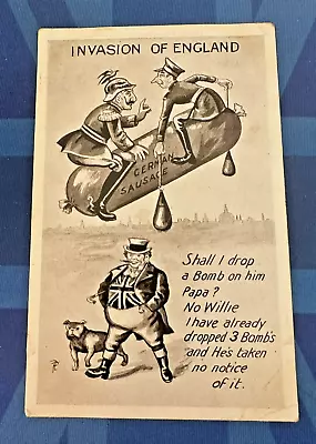 WW1 Military Comic Postcard Anti Kaiser John Bull British Bulldog Zeppelin Bomb • £12