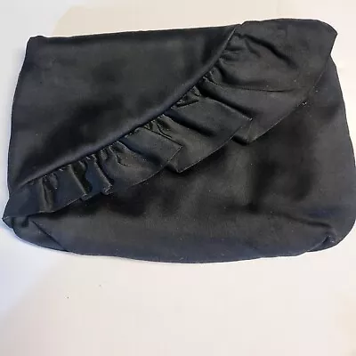 Morris Moskowitz Mm Black Satin Clutch Or Crossbody Ruffle Front Accent • $13.99