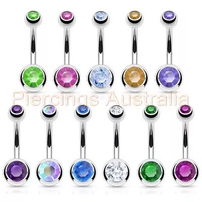 Double Gem Surgical Steel Belly Button Bar Navel Ring Body Piercing Jewellery • $6.50