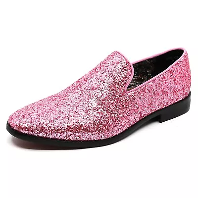 Men's Fashion Smoking Sparkly Glitter Sequin Dress Tuxedo Loafers Slip On Shoes • $39.99