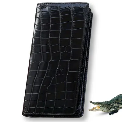 Black Crocodile Long Wallet Men Real Crocodile Leather Checkbook Large Capacity • $95