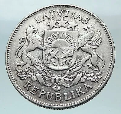 1926 LATVIA Lions & Shield Genuine Vintage Silver European 2 Lati Coin I81567 • $124.65