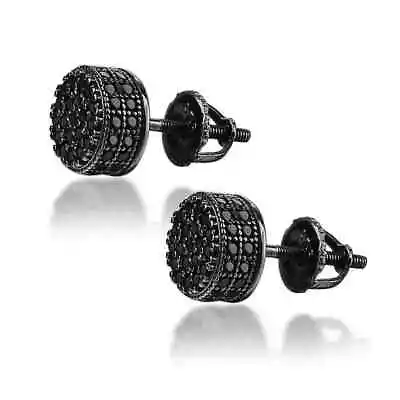 2Ct Round Lab-Created Black Diamond Men's Stud Earring's 14K Black Gold Plated • $40