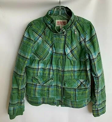 Mossimo Supply Co Bomber Jacket Green Plaid Zip Snap Pockets Insulated Lined XL • $29.95