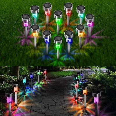 24x COLOUR CHANGING STAINLESS STEEL SOLAR LED GARDEN PATIO POST OUTDOOR LIGHTS • £12.99