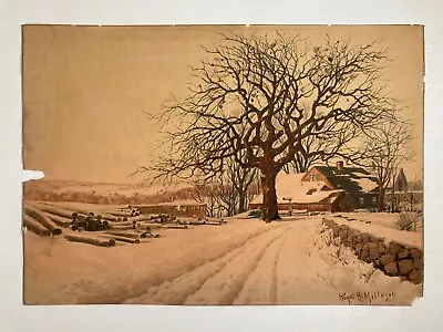 Antique Vintage Original Watercolor Painting Winter Tree -Signed Royal Milleson • $225