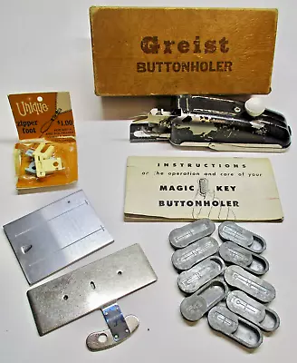 VTG Greist Magic Key Rotary Buttonholer Instructions Original Parts Box And Misc • $10